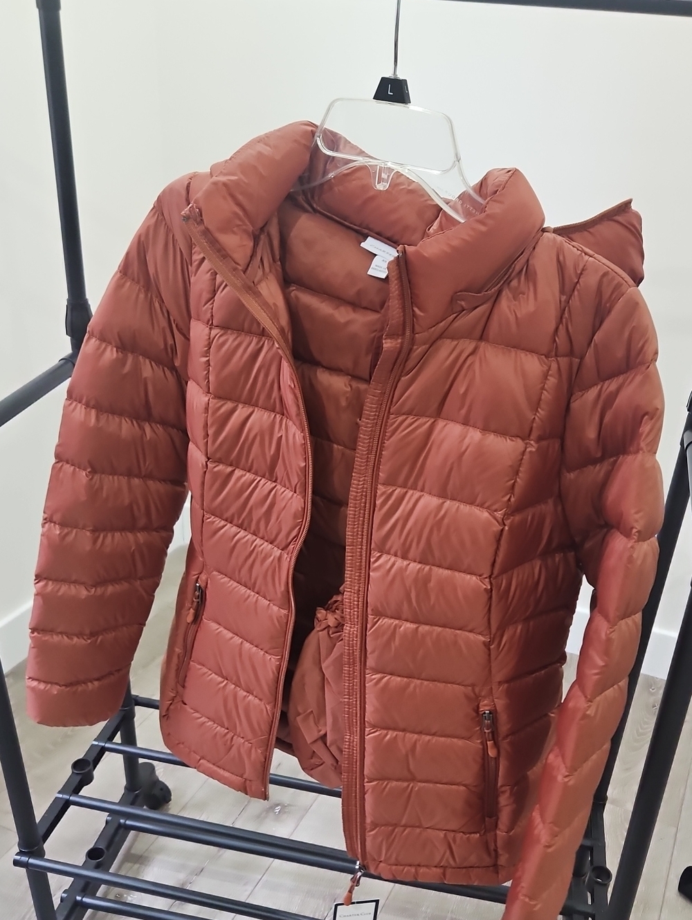 Women Rust Quilted Puffer Jacket - Lightweight Hooded Coat